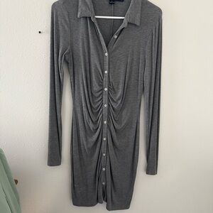 Gray Ruched Long Sleeve Bodycon Dress